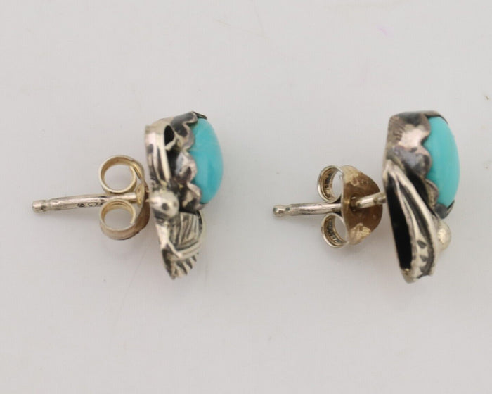 Navajo Handmade Earrings 925 Silver Natural Turquoise Native Artist C.80's