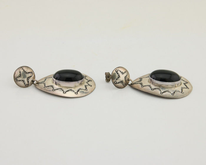 Navajo Handmade Earrings 925 Silver Onyx Artist Douglas Etsitty C.80's
