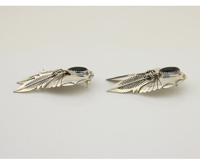 Navajo Handmade Earrings 925 Silver Onyx Native American Artist C.80's