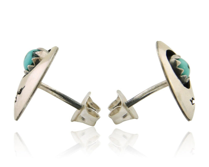 Navajo Handmade Earrings 925 Silver Turquoise Native American Artist C.80's
