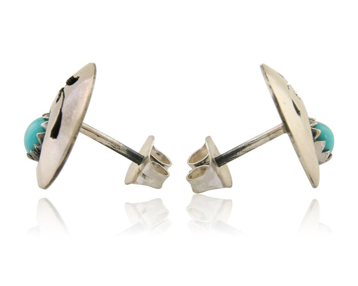 Navajo Handmade Earrings 925 Silver Turquoise Native American Artist C.80's