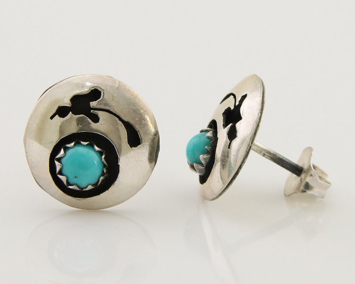 Navajo Handmade Earrings 925 Silver Turquoise Native American Artist C.80's