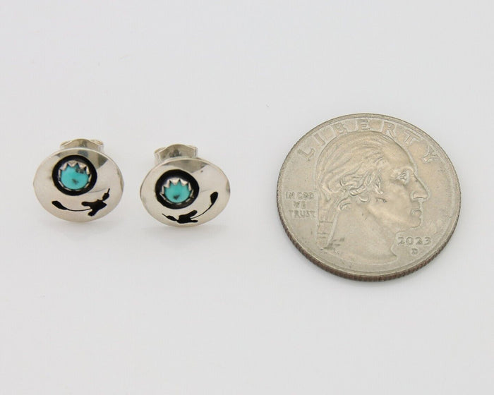 Navajo Handmade Earrings 925 Silver Turquoise Native American Artist C.80's