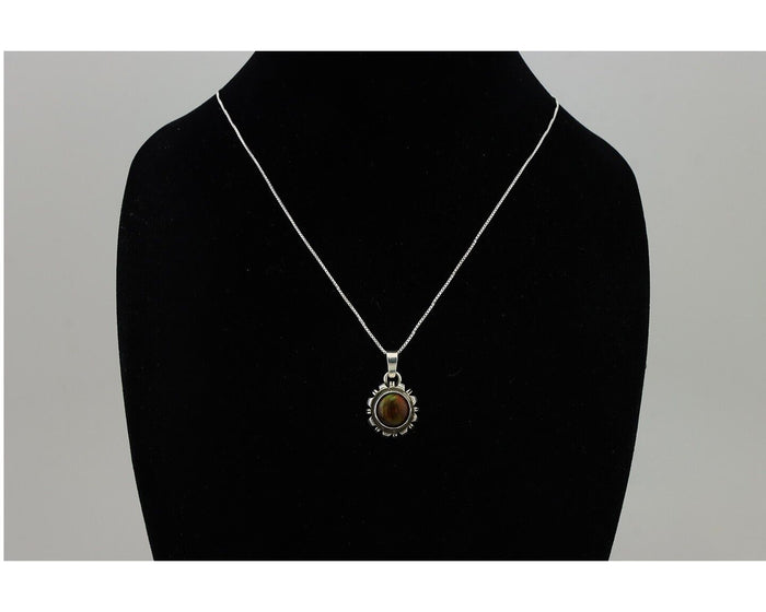 Navajo Handmade Necklace 925 Silver Fire Opal Artist Signed Sunburst C.80's