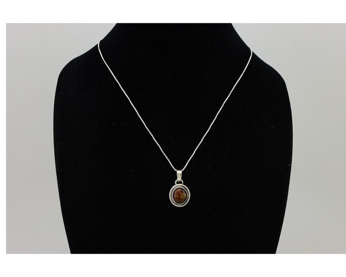 Navajo Handmade Necklace 925 Silver Fire Opal Artist Signed Sunburst C.80's