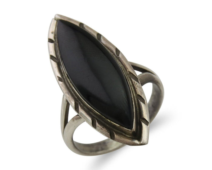 Navajo Handmade Ring 925 Silver Black Onyx Artist Signed #14 C.80's
