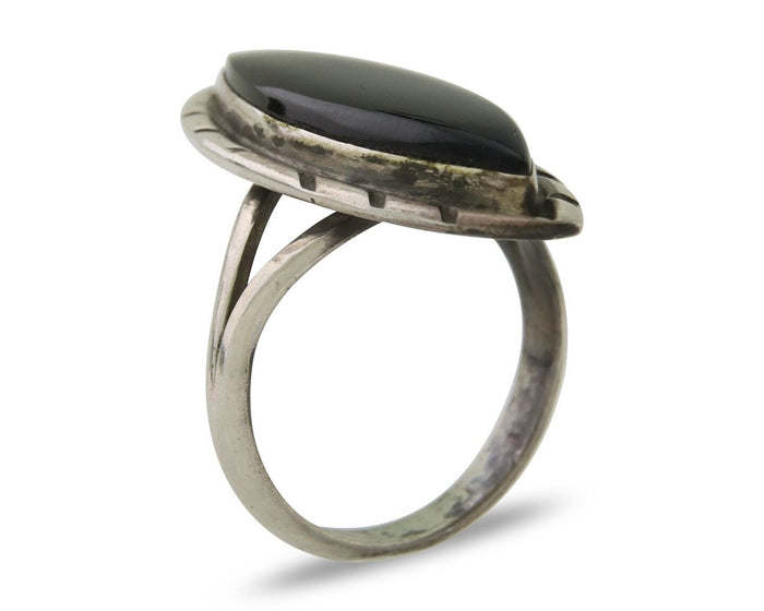 Navajo Handmade Ring 925 Silver Black Onyx Artist Signed #14 C.80's