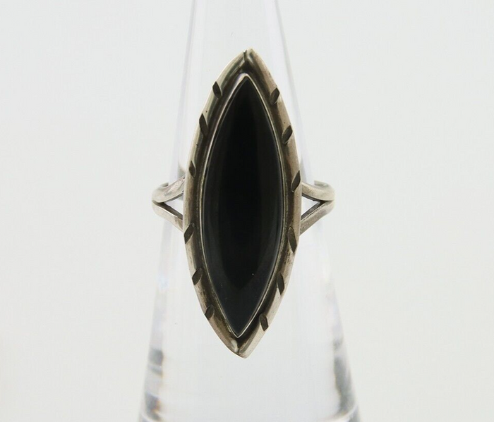 Navajo Handmade Ring 925 Silver Black Onyx Artist Signed #14 C.80's