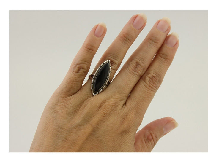 Navajo Handmade Ring 925 Silver Black Onyx Artist Signed #14 C.80's