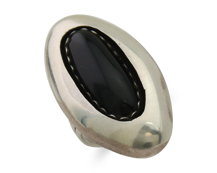 Navajo Handmade Ring 925 Silver Black Onyx Artist Signed F C.80's