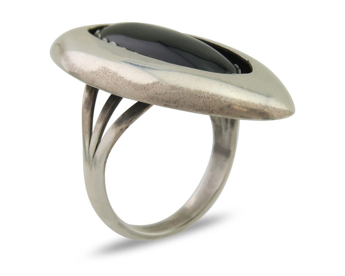 Navajo Handmade Ring 925 Silver Black Onyx Artist Signed F C.80's