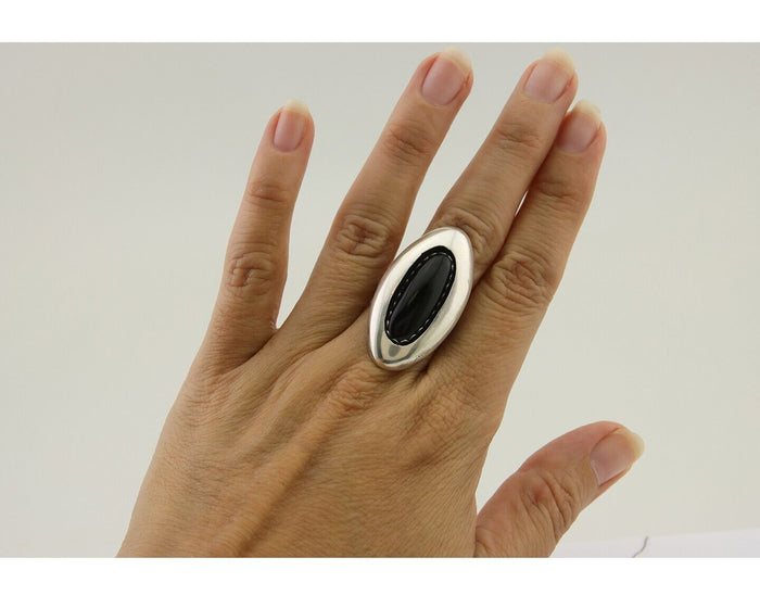 Navajo Handmade Ring 925 Silver Black Onyx Artist Signed F C.80's