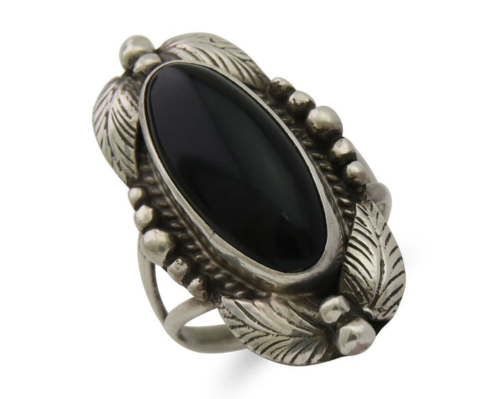 Navajo Handmade Ring 925 Silver Black Onyx Artist Signed GR C.80's