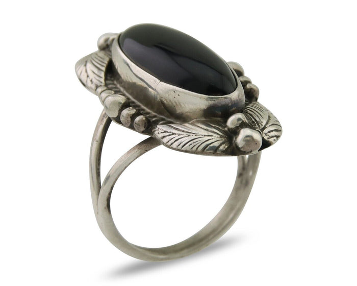 Navajo Handmade Ring 925 Silver Black Onyx Artist Signed GR C.80's