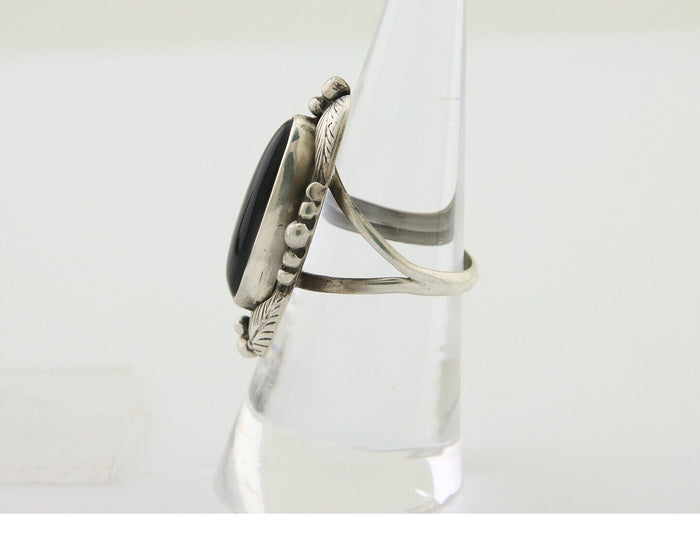 Navajo Handmade Ring 925 Silver Black Onyx Artist Signed GR C.80's