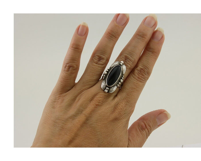 Navajo Handmade Ring 925 Silver Black Onyx Artist Signed GR C.80's