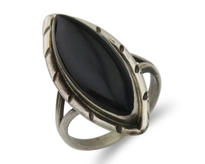 Navajo Handmade Ring 925 Silver Black Onyx Artist Signed J #10 C.80's