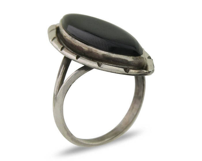 Navajo Handmade Ring 925 Silver Black Onyx Artist Signed J #10 C.80's
