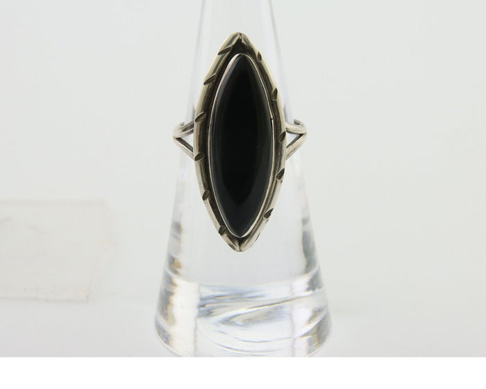 Navajo Handmade Ring 925 Silver Black Onyx Artist Signed J #10 C.80's