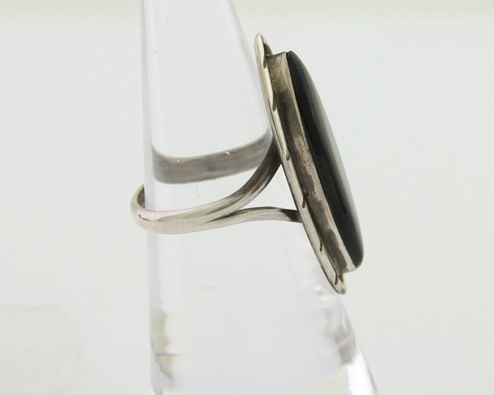 Navajo Handmade Ring 925 Silver Black Onyx Artist Signed J #10 C.80's