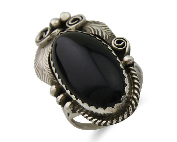 Navajo Handmade Ring 925 Silver Black Onyx Artist Signed Justin Morris C.80's