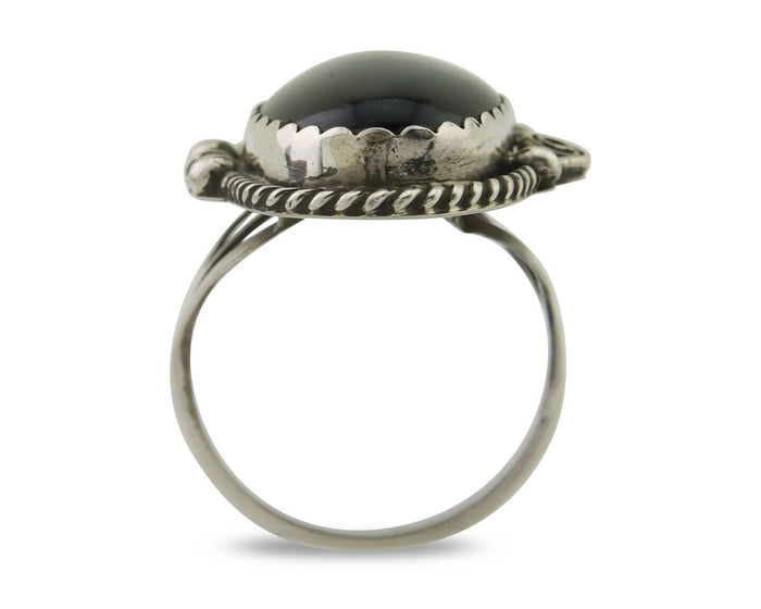 Navajo Handmade Ring 925 Silver Black Onyx Artist Signed Justin Morris C.80's