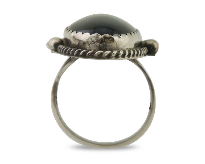 Navajo Handmade Ring 925 Silver Black Onyx Artist Signed Justin Morris C.80's