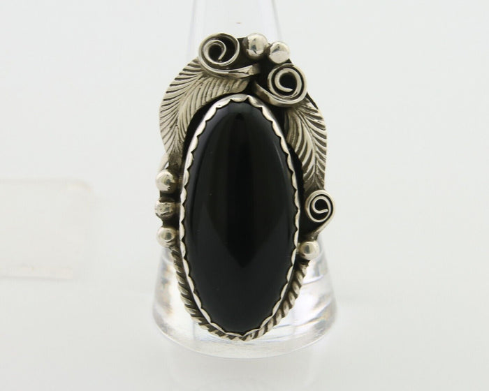 Navajo Handmade Ring 925 Silver Black Onyx Artist Signed Justin Morris C.80's