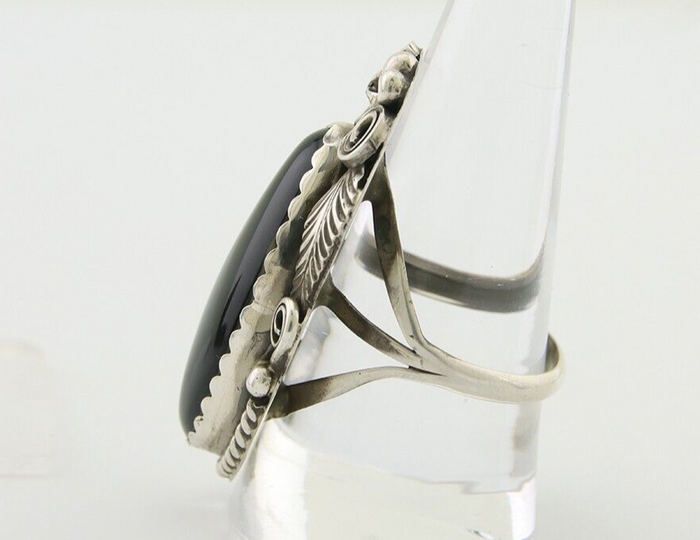 Navajo Handmade Ring 925 Silver Black Onyx Artist Signed Justin Morris C.80's