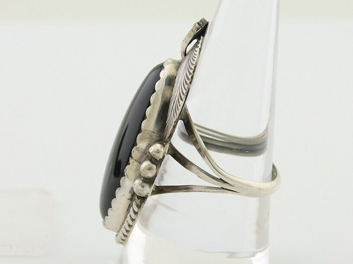 Navajo Handmade Ring 925 Silver Black Onyx Artist Signed Justin Morris C.80's