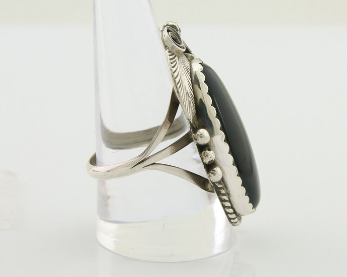 Navajo Handmade Ring 925 Silver Black Onyx Artist Signed Justin Morris C.80's