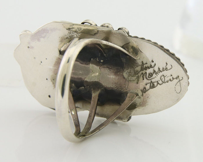 Navajo Handmade Ring 925 Silver Black Onyx Artist Signed Justin Morris C.80's