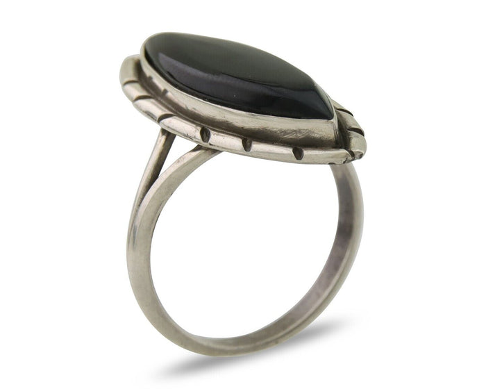 Navajo Handmade Ring 925 Silver Black Onyx Artist Signed M #10 C.80's