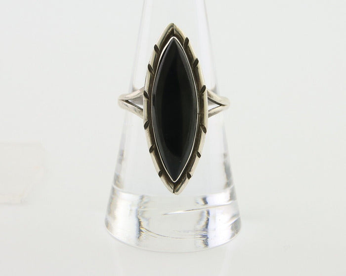 Navajo Handmade Ring 925 Silver Black Onyx Artist Signed M #10 C.80's