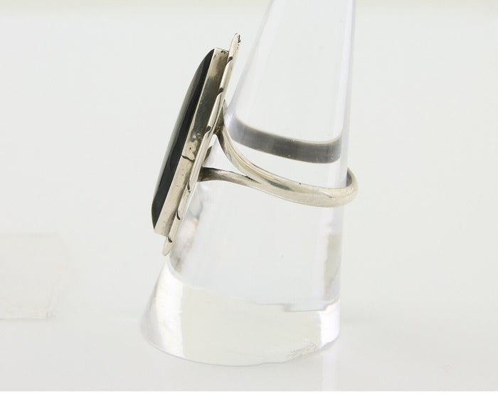 Navajo Handmade Ring 925 Silver Black Onyx Artist Signed M #10 C.80's