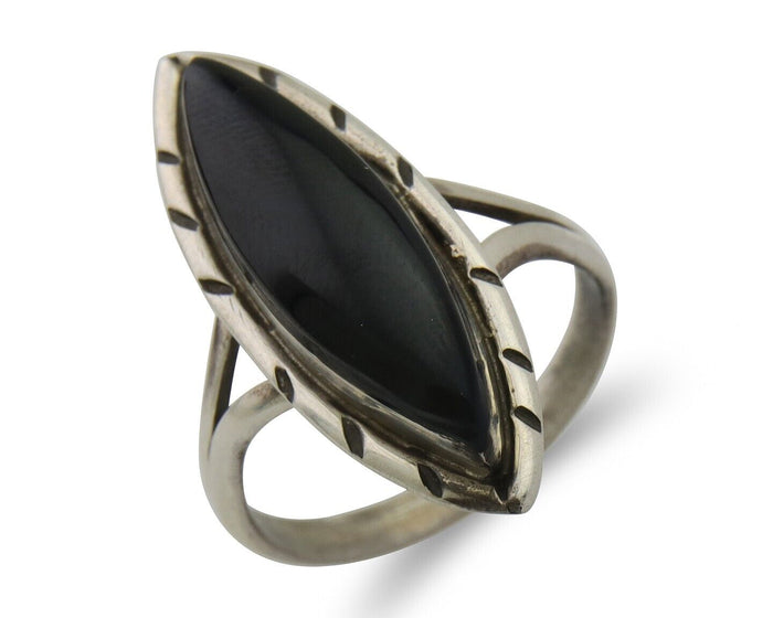 Navajo Handmade Ring 925 Silver Black Onyx Artist Signed M #14 C.80's