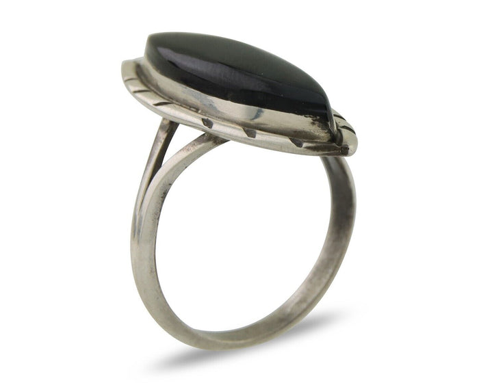 Navajo Handmade Ring 925 Silver Black Onyx Artist Signed M #14 C.80's