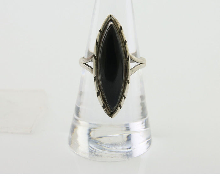 Navajo Handmade Ring 925 Silver Black Onyx Artist Signed M #14 C.80's