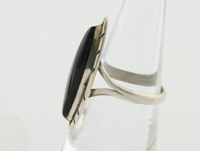Navajo Handmade Ring 925 Silver Black Onyx Artist Signed M #14 C.80's