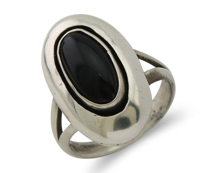 Navajo Handmade Ring 925 Silver Black Onyx Artist Signed M Montoya C.80's