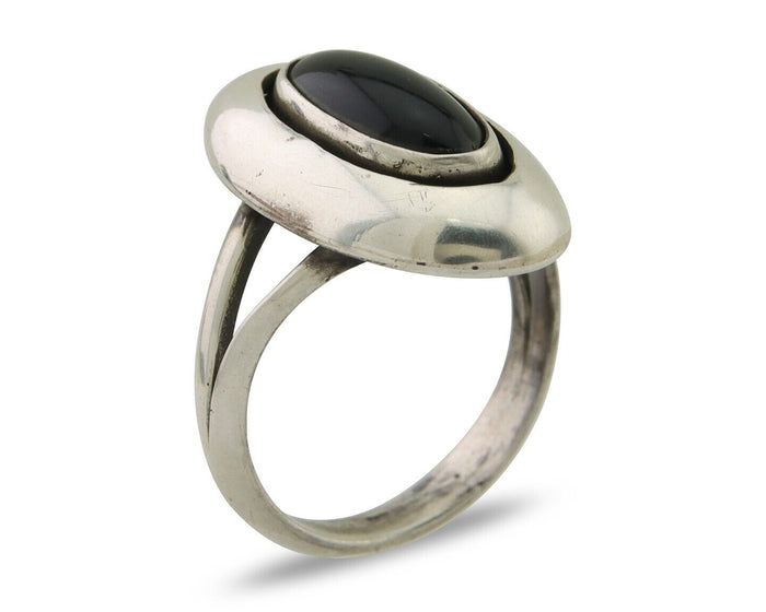 Navajo Handmade Ring 925 Silver Black Onyx Artist Signed M Montoya C.80's