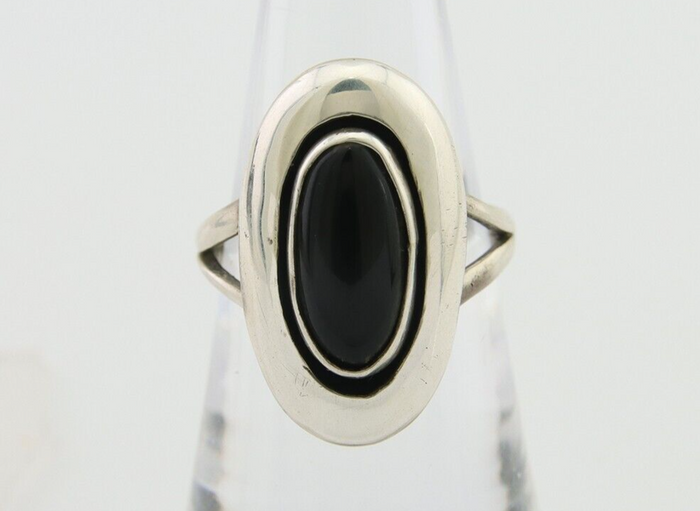 Navajo Handmade Ring 925 Silver Black Onyx Artist Signed M Montoya C.80's