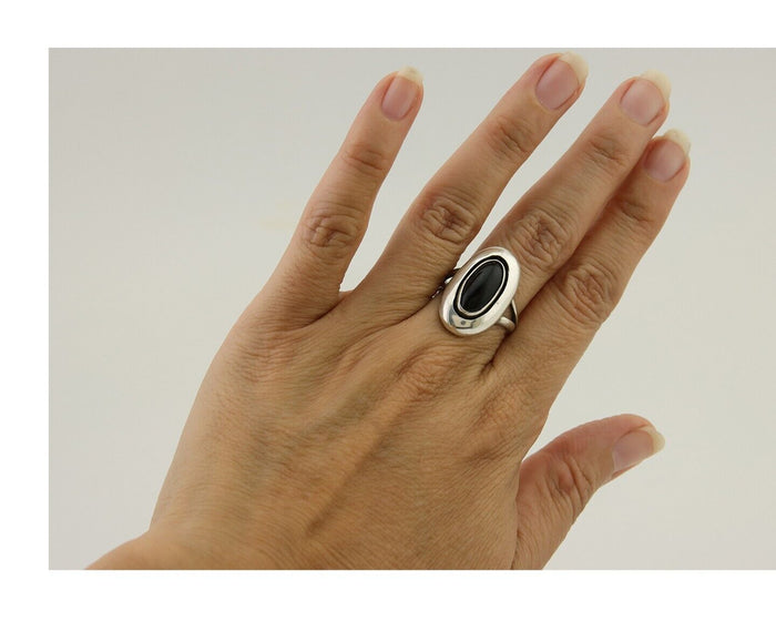 Navajo Handmade Ring 925 Silver Black Onyx Artist Signed M Montoya C.80's
