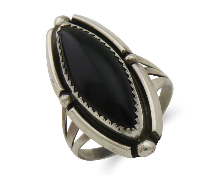 Navajo Handmade Ring 925 Silver Black Onyx Artist Signed SC C.80's