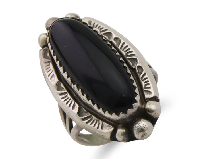 Navajo Handmade Ring 925 Silver Black Onyx Artist Signed SC C.80's