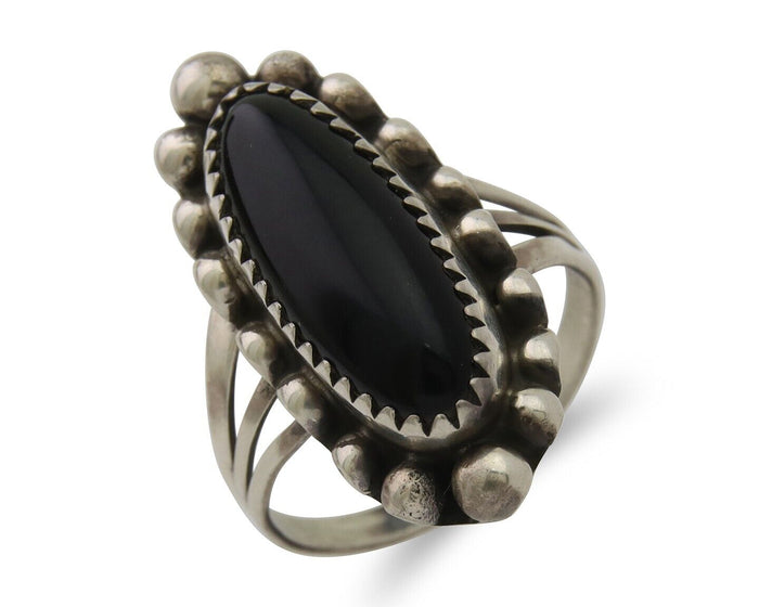 Navajo Handmade Ring 925 Silver Black Onyx Artist Signed SC C.80's