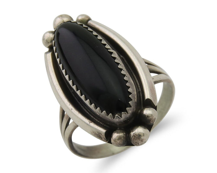 Navajo Handmade Ring 925 Silver Black Onyx Artist Signed SC C.80's