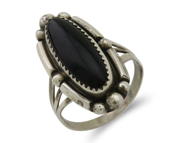 Navajo Handmade Ring 925 Silver Black Onyx Artist Signed SC C.80's