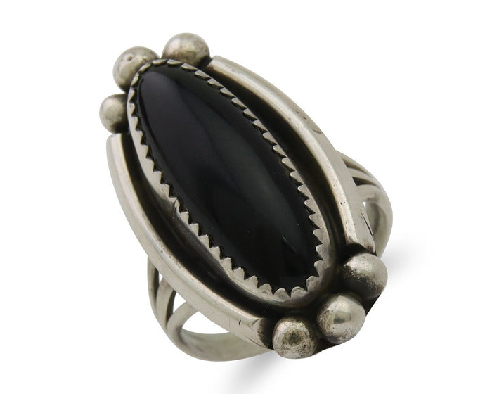 Navajo Handmade Ring 925 Silver Black Onyx Artist Signed SC C.80's
