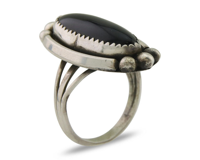 Navajo Handmade Ring 925 Silver Black Onyx Artist Signed SC C.80's